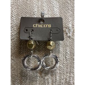 0115 Chico's Gold and Silver Interlocking Hoop Drop Earrings